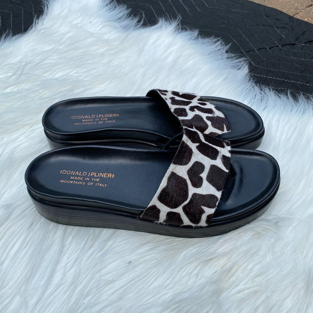 Donald J. Pliner Calf Hair Fifi Sandals Giraffe Asymmetrical